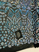 Geometric Sequins - Iridescent Unicorn - 4 Way Stretch Elegant Geometric Pattern with Shiny Sequins