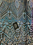 Geometric Sequins - Iridescent Unicorn - 4 Way Stretch Elegant Geometric Pattern with Shiny Sequins