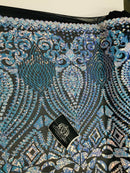 Geometric Sequins - Iridescent Unicorn - 4 Way Stretch Elegant Geometric Pattern with Shiny Sequins