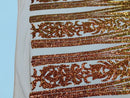 Damask Sequins - Iridescent Orange - 4 Way Stretch Damask Sequins Fashion Design Fabric