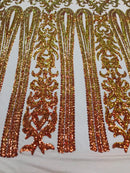 Damask Sequins - Iridescent Orange - 4 Way Stretch Damask Sequins Fashion Design Fabric