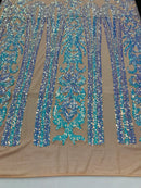 Damask Sequins - Aqua - 4 Way Stretch Damask Sequins Fashion Design By Yard