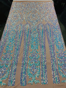 Damask Sequins - Aqua - 4 Way Stretch Damask Sequins Fashion Design By Yard