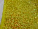Damask Sequins - Yellow - 4 Way Stretch Damask Sequins Fashion Design By Yard