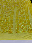 Damask Sequins - Yellow - 4 Way Stretch Damask Sequins Fashion Design By Yard
