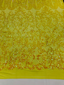 Damask Sequins - Yellow - 4 Way Stretch Damask Sequins Fashion Design By Yard