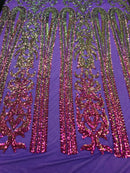 Damask Sequins - Magenta - 4 Way Stretch Damask Sequins Fashion Design By Yard