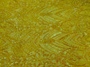 Fish Net Damask Sequins - Yellow - 4 Way Stretch Shiny Fashion Sequins By Yard