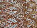 Fish Net Damask Sequins - Orange Nude Mesh - 4 Way Stretch Shiny Fashion Sequins By Yard