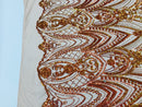 Fish Net Damask Sequins - Orange Nude Mesh - 4 Way Stretch Shiny Fashion Sequins By Yard