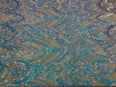 Fish Net Damask Sequins - Aqua - 4 Way Stretch Shiny Fashion Sequins By Yard
