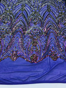 Fish Net Damask Sequins - Magenta - 4 Way Stretch Shiny Fashion Sequins By Yard