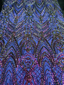 Fish Net Damask Sequins - Magenta - 4 Way Stretch Shiny Fashion Sequins By Yard