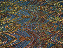 Fish Net Damask Sequins - Orange Black Mesh - 4 Way Stretch Shiny Fashion Sequins By Yard