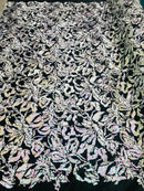 Reversible Velvet Sequins - Iridescent White / Pink - 2 Way Stretch Pattern Sequins on Black Velvet