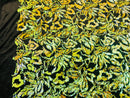 Reversible Velvet Sequins - Iridescent Yellow - 2 Way Stretch Pattern Sequins on Black Velvet