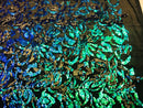 Reversible Velvet Sequins - Iridescent Blue Green - 2 Way Stretch Pattern Sequins on Black Velvet