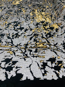 Reversible Velvet Sequins - White / Gold - 2 Way Stretch Shiny Sequins Fabric on Black Velvet