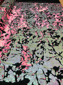 Reversible Velvet Sequins Hot Pink / Iridescent Pink 2 Way Stretch Shiny Sequins Fabric Black Velvet