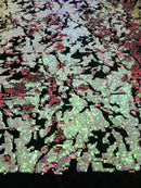 Reversible Velvet Sequins Hot Pink / Iridescent Pink 2 Way Stretch Shiny Sequins Fabric Black Velvet