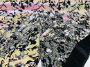 Reversible Velvet Sequins - White Pink / Silver - 2 Way Stretch Shiny Sequins Fabric on Black Velvet