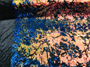 Reversible Velvet Sequins - Iridescent Blue Rainbow  2 Way Stretch Shiny Sequins Fabric Black Velvet