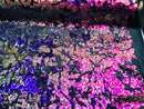 Reversible Velvet Sequins - Iridescent Purple - 2 Way Stretch Shiny Sequins Fabric on Black Velvet