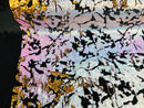 Reversible Velvet Sequins - Unicorn / Gold - 2 Way Stretch Shiny Sequins Fabric on Black Velvet
