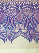 Luxury Feather Sequins - Iridescent Lilac - 4 Way Stretch Glamorous Fringe Feather Sequins Fabric