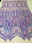 Luxury Feather Sequins - Iridescent Lilac - 4 Way Stretch Glamorous Fringe Feather Sequins Fabric