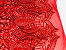 Luxury Feather Sequins - Red - 4 Way Stretch Glamorous Shine Fringe Feather Sequins Fabric