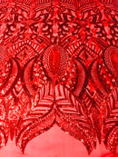 Luxury Feather Sequins - Red - 4 Way Stretch Glamorous Shine Fringe Feather Sequins Fabric