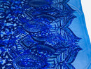 Luxury Feather Sequins - Royal Blue - 4 Way Stretch Glamorous Fringe Feather Sequins Fabric