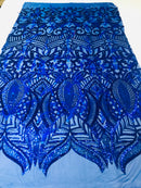 Luxury Feather Sequins - Royal Blue - 4 Way Stretch Glamorous Fringe Feather Sequins Fabric