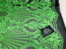 Glam Pattern Sequins - Neon Green - 4 Way Stretch Colorful Designer Net Sequins Fabrics