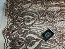 Glam Pattern Sequins - Rose Gold - 4 Way Stretch Colorful Designer Net Sequins Fabrics