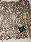 Glam Pattern Sequins - Rose Gold - 4 Way Stretch Colorful Designer Net Sequins Fabrics