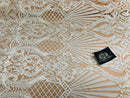 Glam Pattern Sequins - Nude White Mesh - 4 Way Stretch Colorful Designer Net Sequins Fabrics