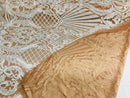 Glam Pattern Sequins - Nude White Mesh - 4 Way Stretch Colorful Designer Net Sequins Fabrics