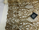 Glam Pattern Sequins - Gold - 4 Way Stretch Colorful Designer Net Sequins Fabrics