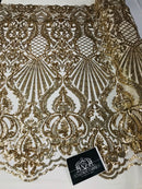 Glam Pattern Sequins - Gold - 4 Way Stretch Colorful Designer Net Sequins Fabrics