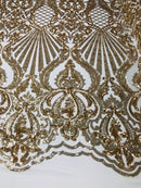 Glam Pattern Sequins - Gold - 4 Way Stretch Colorful Designer Net Sequins Fabrics