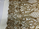 Glam Pattern Sequins - Gold - 4 Way Stretch Colorful Designer Net Sequins Fabrics