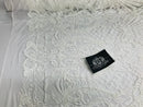 Glam Pattern Sequins - White White - 4 Way Stretch Colorful Designer Net Sequins Fabrics