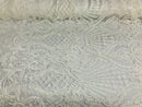 Glam Pattern Sequins - White White - 4 Way Stretch Colorful Designer Net Sequins Fabrics