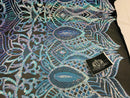 Iridescent Fabric - Iridescent Aqua Black Mesh - 4 Way Stretch Royalty Sequins Holographic Sequins Fabric