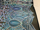 Iridescent Fabric - Iridescent Aqua Black Mesh - 4 Way Stretch Royalty Sequins Holographic Sequins Fabric
