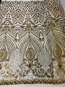 Geometric Pattern Sequins - Gold - 4 Way Stretch Colorful Shine Designer Sequins