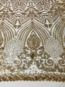 Geometric Pattern Sequins - Gold - 4 Way Stretch Colorful Shine Designer Sequins