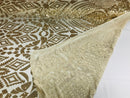 Geometric Pattern Sequins - Gold - 4 Way Stretch Colorful Shine Designer Sequins